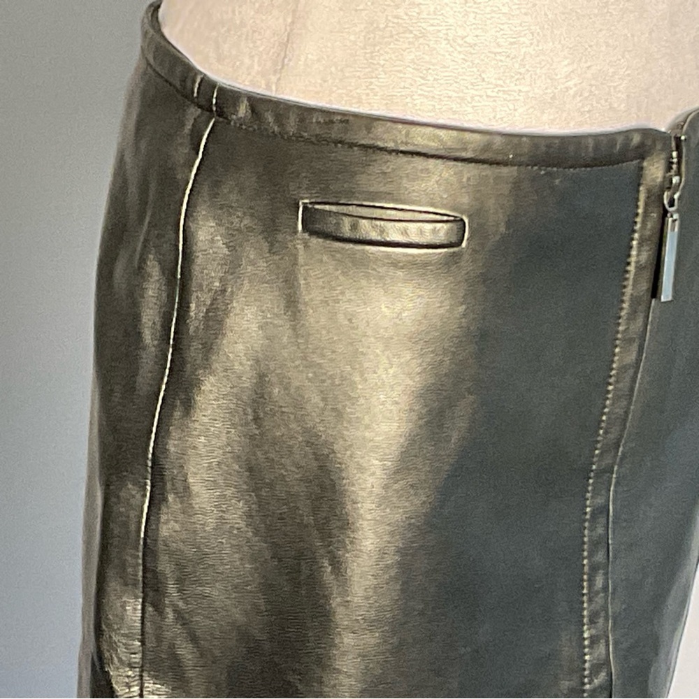 Express Genuine Leather Skirt 7/8 Black Midi Zip Front 2-Way Zipper - Picture 5 of 16